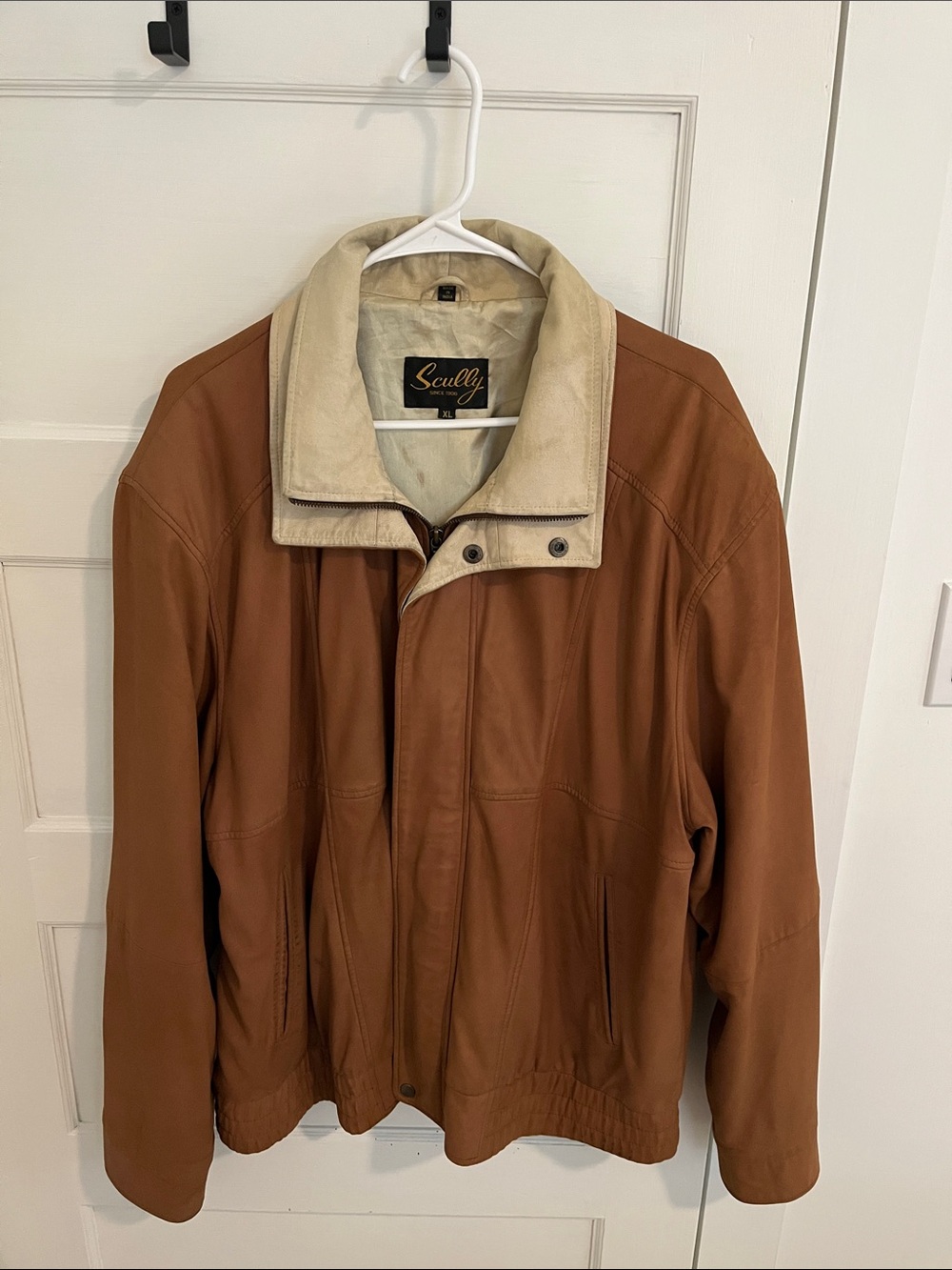 Scully Featherlite Double‎ Collar Jacket Men XL Brown Leather Equestrian Bomber